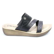 aeroblu Black Laser Cut Slip On Sandals For Women - LA01