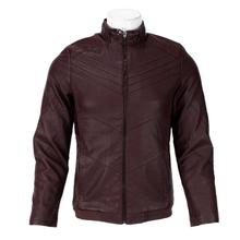 Dark Maroon Zipped Leather Jacket for Men