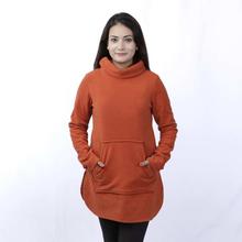 Orange Front Pocket Polar Fleece Sweater For Women-WSW1109