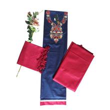 Navy/Red Floral Designed Unstitched Pashmina Woolen Kurti Suit