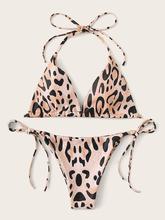 Leopard Halter Top With Tie Side Bikini Set