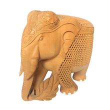 Brown Wooden Carved Mother Elephant With Baby Elephant Inside Showpiece - Large - 1Kg
