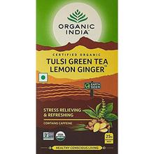 Organic India Lemon Ginger Tulsi Green Tea, 25 Tea Bags -