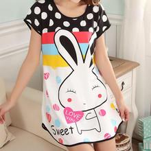 TOP nightgown women Cartoon Polka Dot Sleepwear Short Sleeve