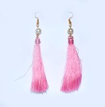 Pink Silk Thread Tassel Earring With Pearl