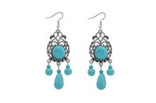 Vintage Silver-Plated Resin Blue Long Dangle Earring