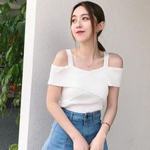 Women Sexy Solid V Neck Sling Knitting T Shirt  Stylish