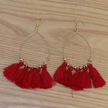 Red Oval Mini Tassel Earrings