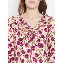 Casual Bell Sleeve Floral Print Women Pink Top