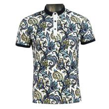 Blue/White Floral Printed Polo T-Shirt For Men