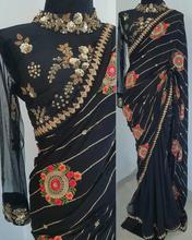 Black Embroidered Party Wear Georgette Saree With Blouse For Women