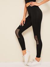 Contrast Mesh Elastic Waist Leggings