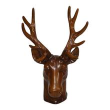 Brown Ceramic Carved Deer Head Statue