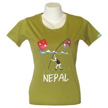 Olive 'Nepal Flag' Printed T-Shirt For Women