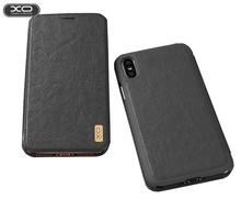 Leather Flip Case Cover For iPhone X With Card Slot Full Black