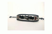 Black Small Anchor Adjustable Leather Bracelet- Unisex
