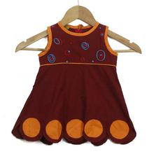 Maroon/Orange 100% Cotton Printed Dress For Girls - f27.5.57