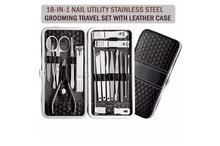 18-In-1 Nail Utility Stainless Steel Grooming Travel Set with Leather Case