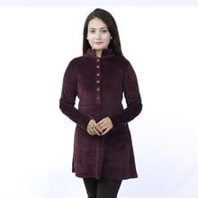 Plum Velvet Button Designed Dress For Women-WDR5216