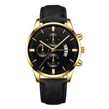 CUENA Fashion Men's Stainless Steel Watch Leather Band