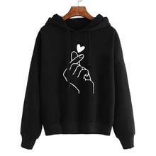 Women Hoodies Casual Kpop Bangtan Boys Finger Heart Love