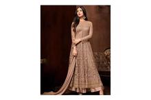 Embroidered Semi Stitched Gown With Dupatta Set For Women-HBG06 (Beige)