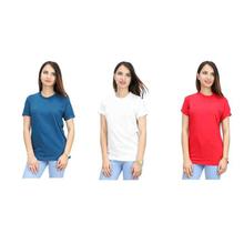 Combo of 3 Cotton Round Neck Tshirt(Blue/White/Red)