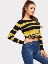 Colorblock Letter Print Crop Sweater