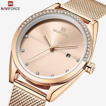 NAVIFORCE NF5015 Stainless Steel Mesh Crystal Date Display Quartz Watch For Women - Rose Gold