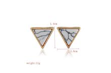 Gold Toned Triangle Shaped Marble Stud Earrings For Women