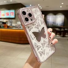 For iPhone 15 14 13 Pro Max 12 11 XR X 7 8 Plus for iPhone 11 12 Pro XS Max Glitter Plating Silicone Soft Case Cover Clear Butterfly Protective Shell