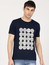 ether Men Navy Blue Printed Round Neck T-shirt