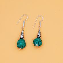 Textured Turquoise With Conic German Silver Drop Earring