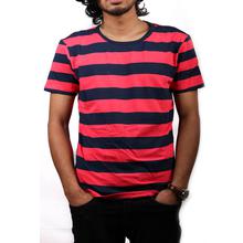 Blue-Red Striped Round Neck T-Shirt For Men