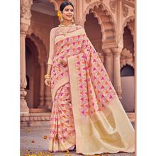 Style Lifestyle Designer Banarasi Pink Saree with Elegant Floral Design With Jari & Woven Border with Pink Blouse for Wedding, Party and Festival