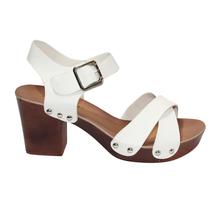 White Criss Cross Block Heel Ankle Strap Shoes For Women