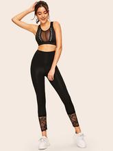 Solid Contrast Lace Skinny Leggings