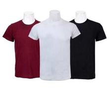 Pack Of 3 Plain 100% Cotton T-Shirt For Men- Maroon/White/Black