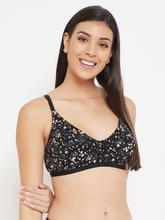 Clovia Non-Padded Non-Wired Floral Print Full Figure Bra in Black - Cotton Rich