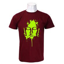 Wosa - Maroon Round Neck Buddha Face Print Half Sleeve Tshirt for Men