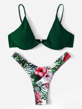 Underwire Top With Random Tropical High Cut Bikini