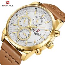 NaviForce Day Date Function Golden/Brown Luxury Chronograph Watch (NF9148)