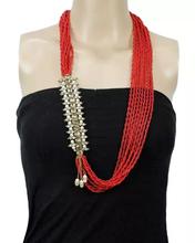 Red/White Stones And Beads Woven Pote Necklace For Women