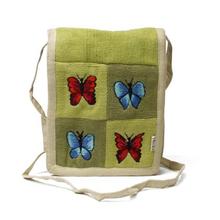 Lime Green Hemp Butterfly Embroidered Sling Bag For Women