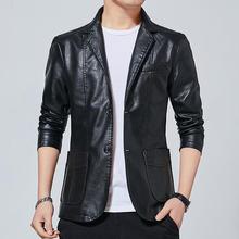 Faux Leather Solid Two Button Men Business Jacket