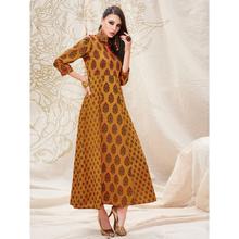 Stylee Lifestyle Mustard Yellow Cotton Printed Kurti - 5018