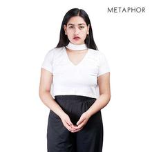 METAPHOR White Choker Neck Crop Top (Plus Size) For Women - MT03A