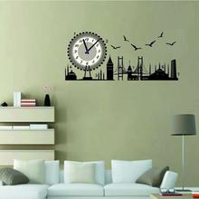 3D City Silhouette Electron Clock Diy Wall Clocks Wall Sticker