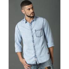 Men Blue Regular Fit Solid Denim Casual Shirt