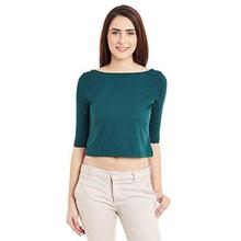 Miss Chase Womens Green Solid Crop Top